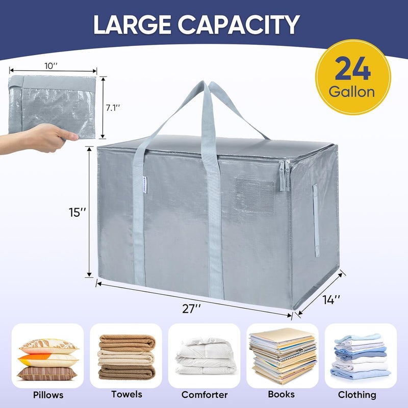 TICONN 2 Pack Extra Large Moving Bags Heavy Duty with Zippers & Carrying Handles, Durable Storage Bags Moving Boxes for Closet Organizers and Storage (2 Pack, Light Grey) - Image 5
