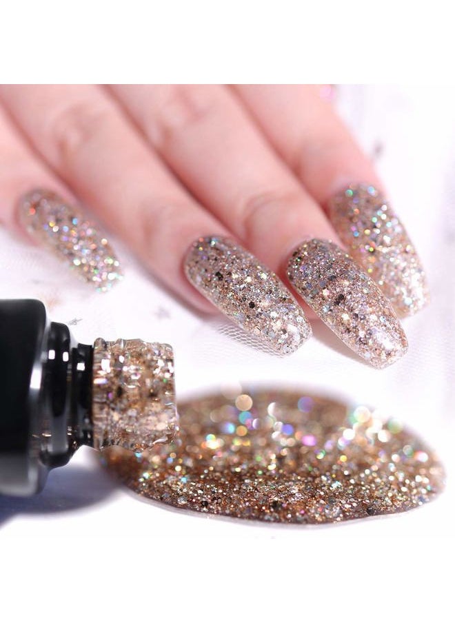 modelones - Gel Nail Polish Set - 6 Colors Sparkle Glitter Gold Silver Gel Polish Nail Kit Soak Off Nail Polish for Nail Art Manicure DIY Holiday Collection for Mother's Day Gifts - Image 1