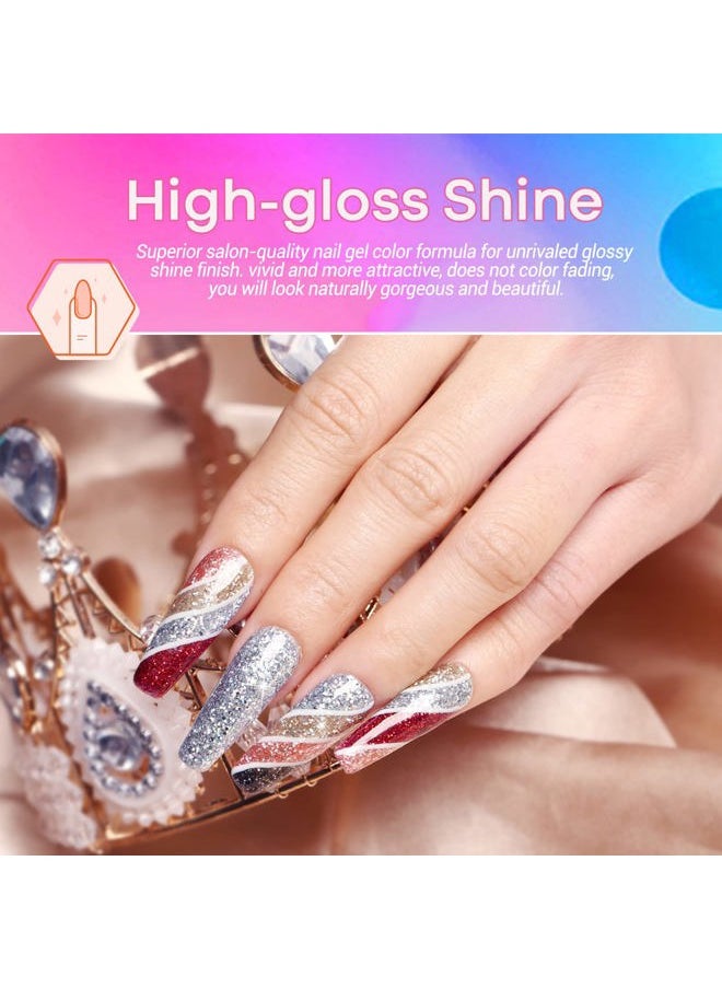 modelones - Gel Nail Polish Set - 6 Colors Sparkle Glitter Gold Silver Gel Polish Nail Kit Soak Off Nail Polish for Nail Art Manicure DIY Holiday Collection for Mother's Day Gifts - Image 1
