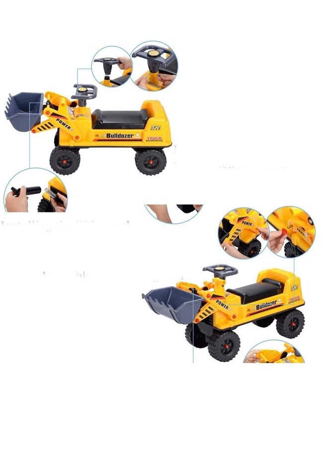 Jiabaile Ride On Bulldozer Truck for Kids, Balance Bike, Excavator Digger Construction Vehicles, Pretend Play Sliding Tractor with Steering Wheel and Horn Sound Push Bucket, Front Loader Ride-On Large (yellow)  - Image 3