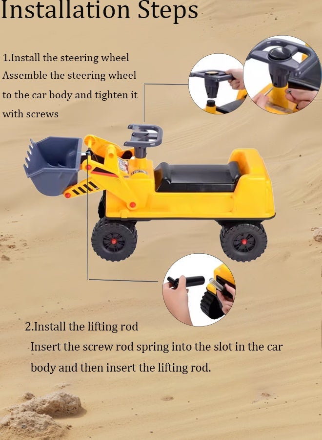 Jiabaile Ride On Bulldozer Truck for Kids, Balance Bike, Excavator Digger Construction Vehicles, Pretend Play Sliding Tractor with Steering Wheel and Horn Sound Push Bucket, Front Loader Ride-On Large (yellow)  - Image 5