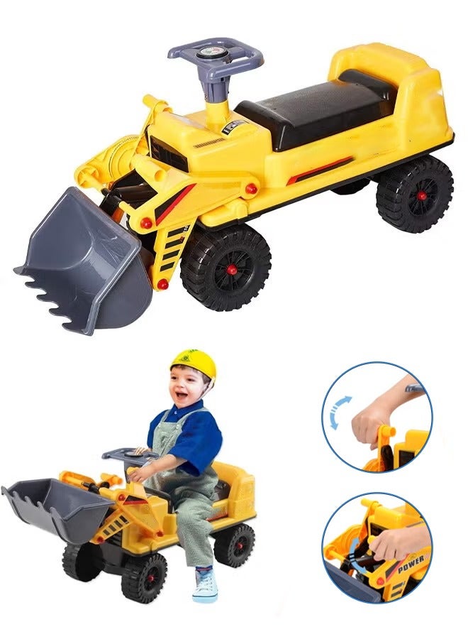 Jiabaile Ride On Bulldozer Truck for Kids, Balance Bike, Excavator Digger Construction Vehicles, Pretend Play Sliding Tractor with Steering Wheel and Horn Sound Push Bucket, Front Loader Ride-On Large (yellow)  - Image 1