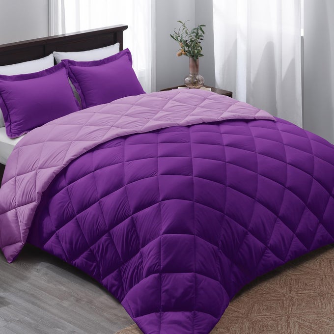 KING COMFORTER PURPLE REVERSIBLE BED COMFORTER 2 PILLOW SHAMS 104X92 20X36