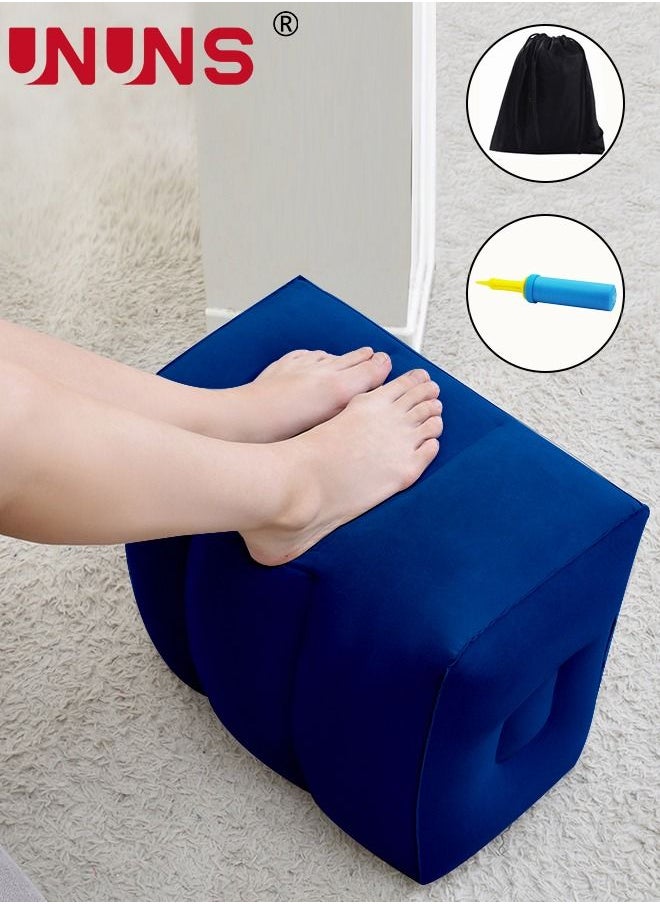 UNUNS - Foot Rest Cushion,Inflatable Adjustable Three Layers Height Footrest With Storage Bag And Pump,For Footrest,Cars,Trains,Office Napping,Airplane,Navy Blue - Image 1