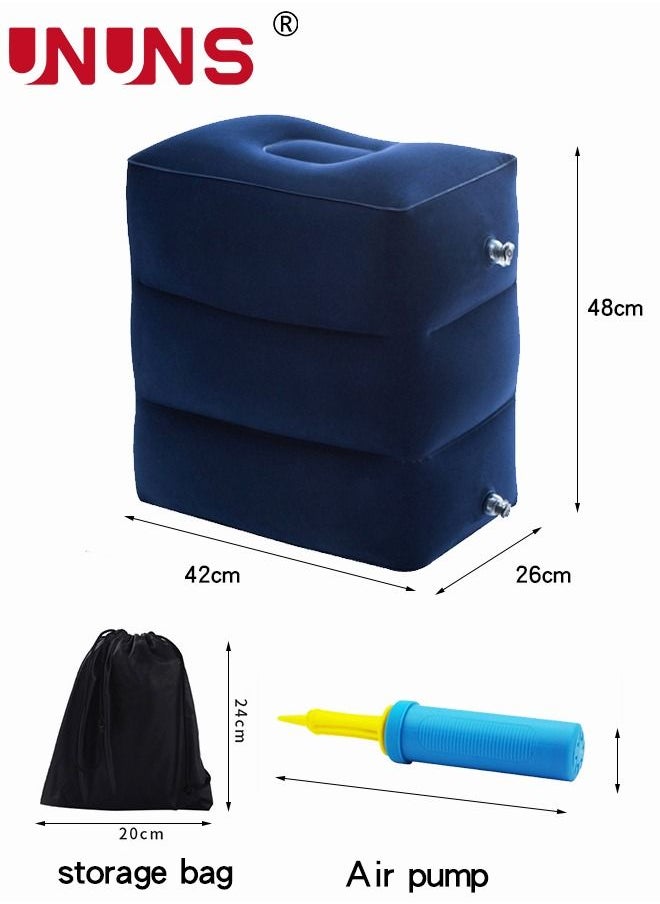 UNUNS - Foot Rest Cushion,Inflatable Adjustable Three Layers Height Footrest With Storage Bag And Pump,For Footrest,Cars,Trains,Office Napping,Airplane,Navy Blue - Image 1