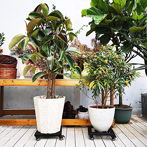 Tusmad 12"" Heavy Duty Metal Pot Stand with Wheels, Square Iron Plant Caddy, Rolling Plant Stand for Indoor & Outdoor Use, Plant Stand with Wheels for Big Pots, Fully Assembled, Black - Image 3
