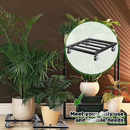 Tusmad 12"" Heavy Duty Metal Pot Stand with Wheels, Square Iron Plant Caddy, Rolling Plant Stand for Indoor & Outdoor Use, Plant Stand with Wheels for Big Pots, Fully Assembled, Black - Image 4