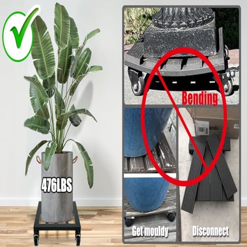 Tusmad 12"" Heavy Duty Metal Pot Stand with Wheels, Square Iron Plant Caddy, Rolling Plant Stand for Indoor & Outdoor Use, Plant Stand with Wheels for Big Pots, Fully Assembled, Black - Image 2