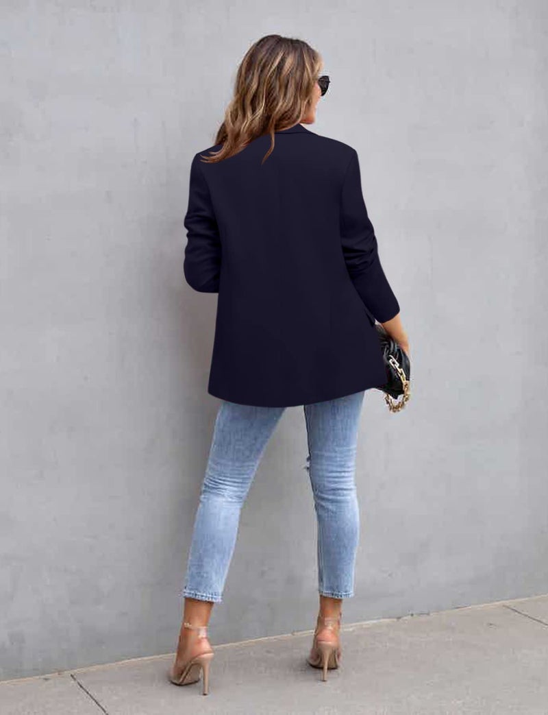 CRAZY GRID Womens Casual Blazer Long Sleeve Business Suit Jacket Open Front Button Work Office Blazer Jacket Fashion Dressy Plus Size Ladies Blazer Black Size 3X-Large - Image 3