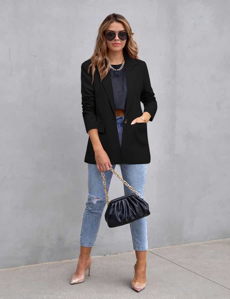 CRAZY GRID Womens Casual Blazer Long Sleeve Business Suit Jacket Open Front Button Work Office Blazer Jacket Fashion Dressy Plus Size Ladies Blazer Black Size 3X-Large - Image 4