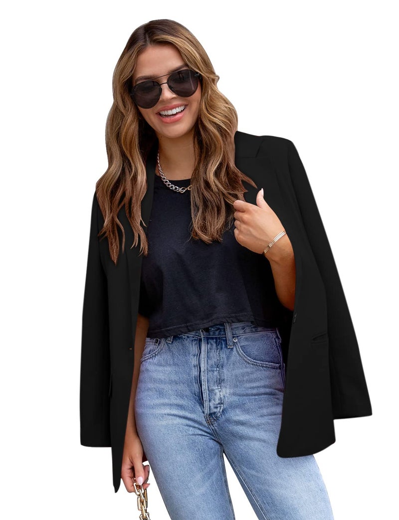 CRAZY GRID Womens Casual Blazer Long Sleeve Business Suit Jacket Open Front Button Work Office Blazer Jacket Fashion Dressy Plus Size Ladies Blazer Black Size 3X-Large - Image 2