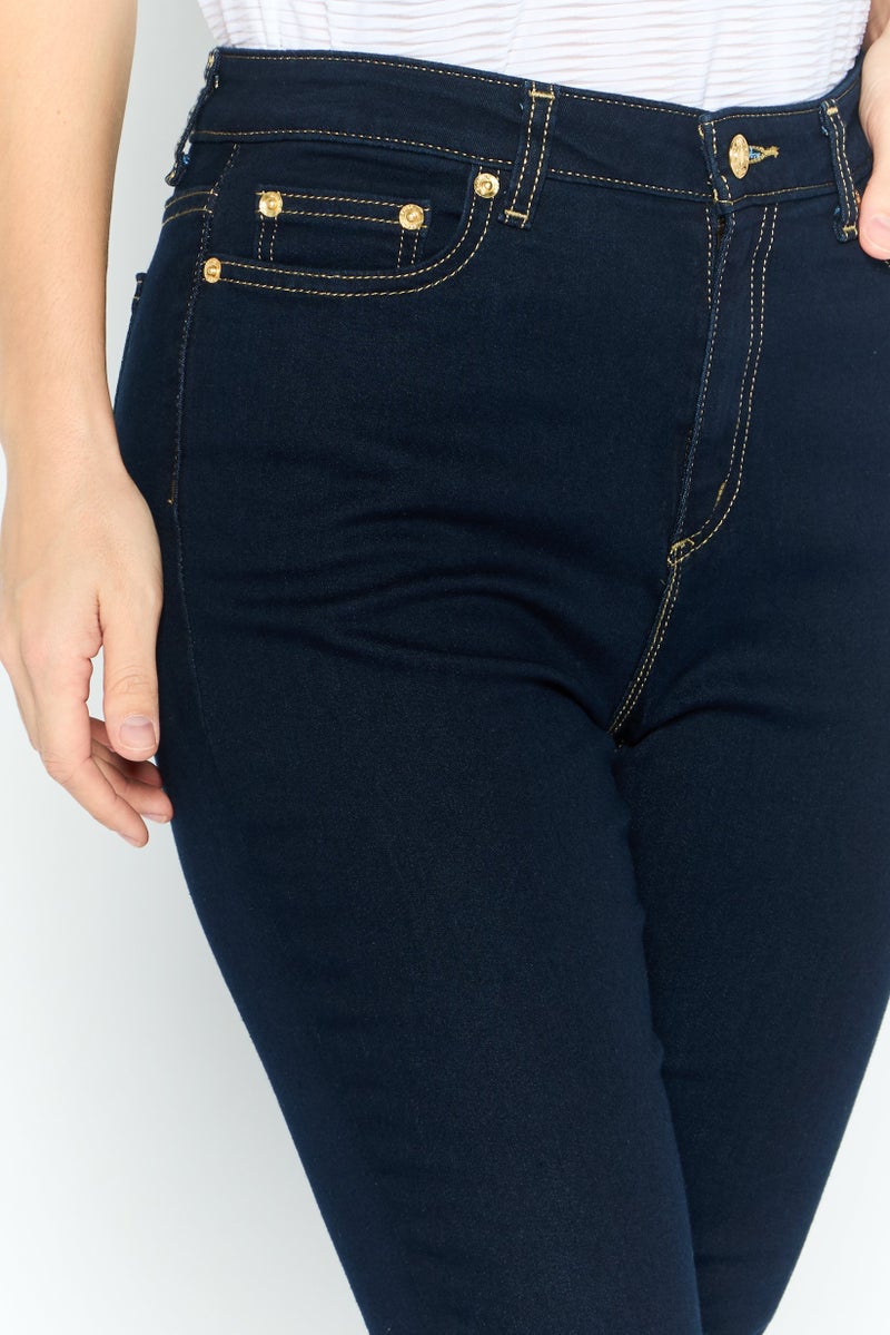 Michael Kors Women Petite Plain Stretch  jeans, Navy Blue - Image 3