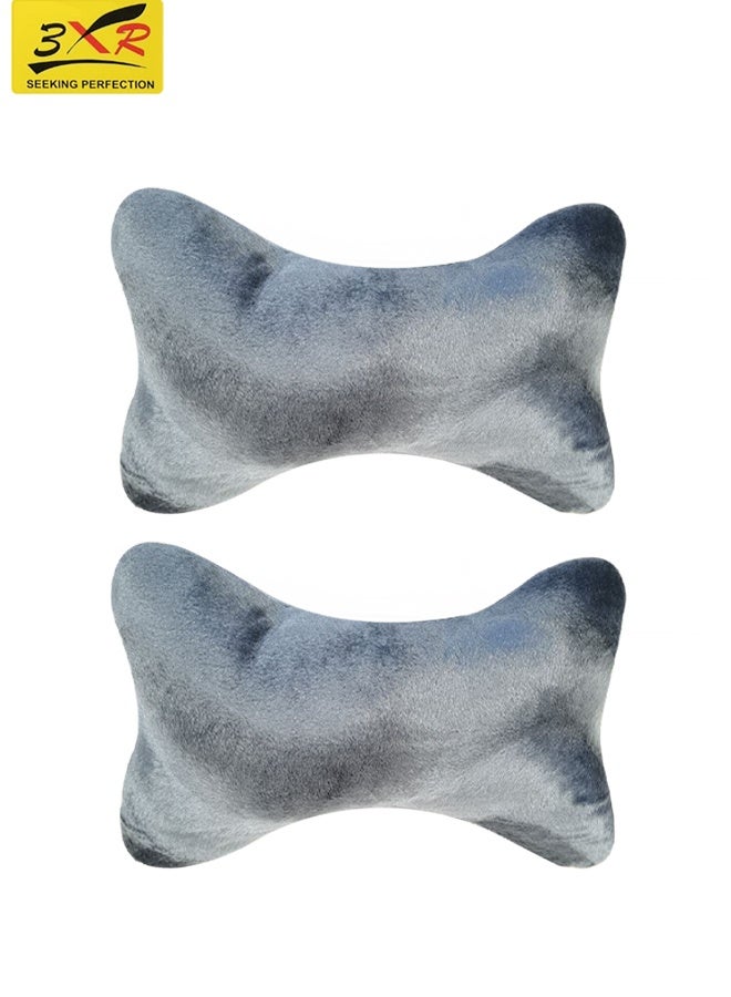 3 اكس ار مجموعة من قطعتين من وسائد الرقبة للسيارة من إسفنج الذاكرة 3XR - وسادة مسند رأس مخملية ناعمة لمقعد السيارة، وسادة دعم عنق مريحة مع حزام مرن لتخفيف آلام الرقبة، وراحة السفر، وكرسي المنزل والمكتب، مناسبة عالميًا للسيارة وسيارات الدفع الرباعي والسيارات السيدان - Image 2
