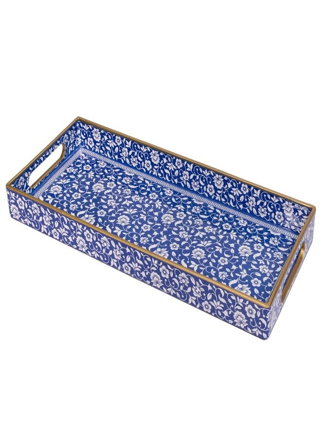 MAONAME Blue Vanity Tray, Bathroom Counter Tray, Plastic Decorative Trays with Handles, Storage Dresser Trays Organizer for Toilet Tank, Jewelry, Makeup, 13.8" x 6" x 1.57" - Image 1