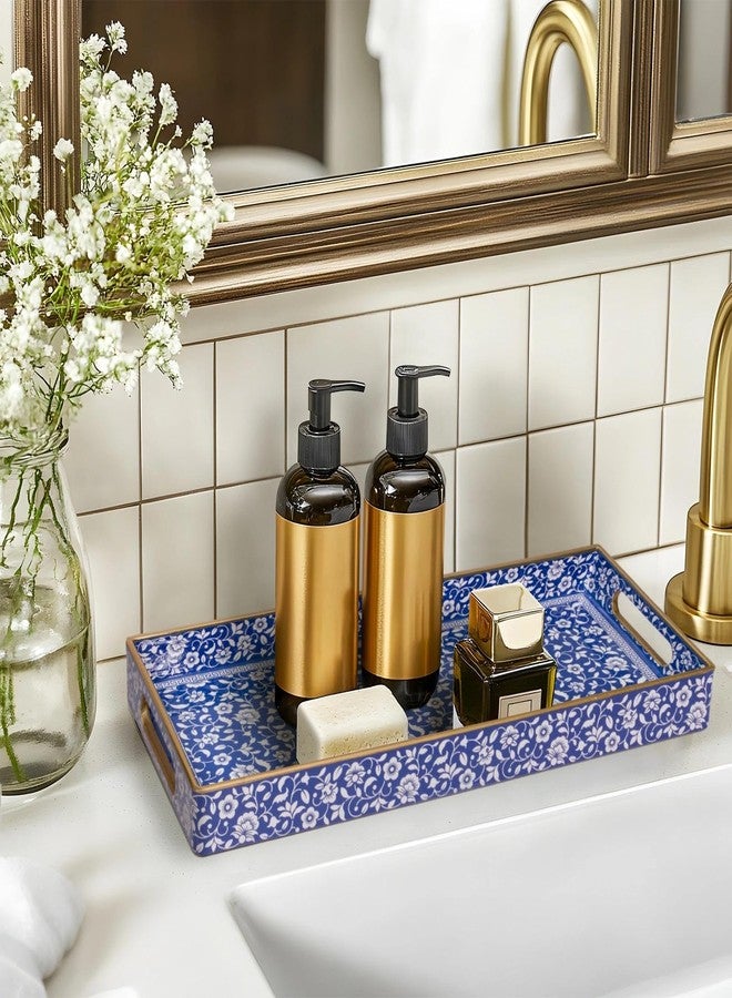 MAONAME Blue Vanity Tray, Bathroom Counter Tray, Plastic Decorative Trays with Handles, Storage Dresser Trays Organizer for Toilet Tank, Jewelry, Makeup, 13.8" x 6" x 1.57" - Image 4