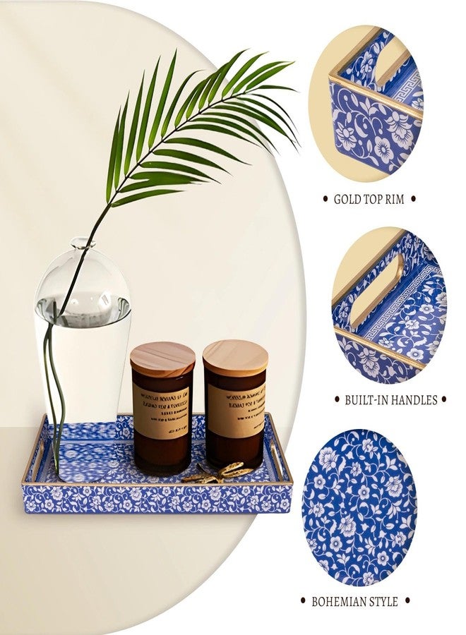 MAONAME Blue Vanity Tray, Bathroom Counter Tray, Plastic Decorative Trays with Handles, Storage Dresser Trays Organizer for Toilet Tank, Jewelry, Makeup, 13.8" x 6" x 1.57" - Image 3