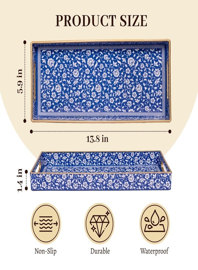 MAONAME Blue Vanity Tray, Bathroom Counter Tray, Plastic Decorative Trays with Handles, Storage Dresser Trays Organizer for Toilet Tank, Jewelry, Makeup, 13.8" x 6" x 1.57" - Image 2