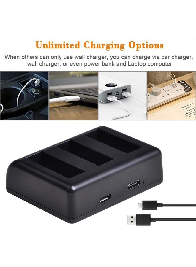 PowerTrust 2Pack Replacement Osmo Action AB1 Battery and Triple USB Charger with Type C Port for DJI Osmo Action Sports Camera AB1 Battery - Image 1