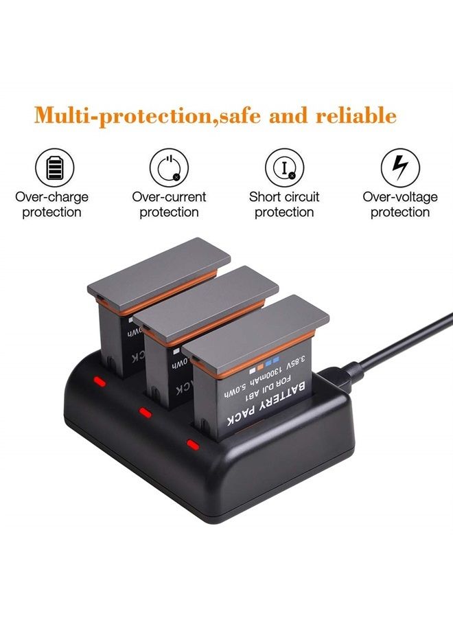 PowerTrust 2Pack Replacement Osmo Action AB1 Battery and Triple USB Charger with Type C Port for DJI Osmo Action Sports Camera AB1 Battery - Image 2