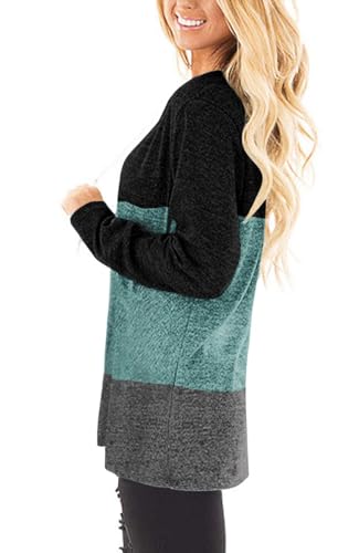 Jescakoo Fall Clothes for Women 2025 V Neck T Shirts Color Block Long Sleeve Green M - Image 2