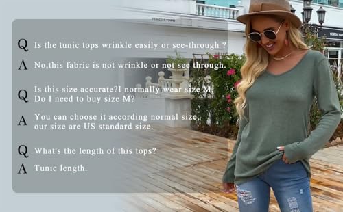 Jescakoo Fall Clothes for Women 2025 V Neck T Shirts Color Block Long Sleeve Green M - Image 5