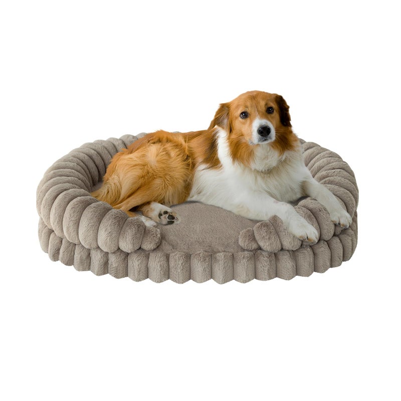 BALANCE Calming Dog Bed for Large Sized Dogs, 36 Inches Oval Washable Pet Bed with Sides, Orthopedic Pet Couch Sofa with Non-Slip Bottom, Oatmeal - Image 1