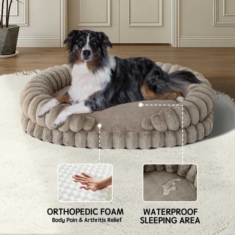 BALANCE Calming Dog Bed for Large Sized Dogs, 36 Inches Oval Washable Pet Bed with Sides, Orthopedic Pet Couch Sofa with Non-Slip Bottom, Oatmeal - Image 2