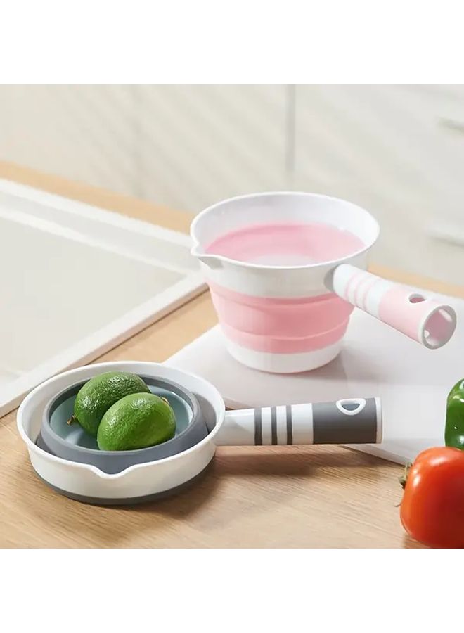 1 Pink Portable Folding Water Scoop With Long Handle Heavy Duty Thick Plastic For Kitchen Bathroom Travel And Camping - Image 1