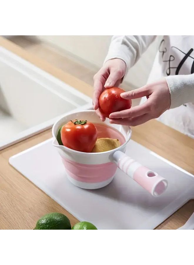 1 Pink Portable Folding Water Scoop With Long Handle Heavy Duty Thick Plastic For Kitchen Bathroom Travel And Camping - Image 4