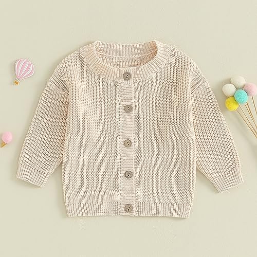 allshope Newborn Baby Boy Girl Knit Sweater Cardigan Winter Warm Button Down Sweatshirt Top Outfit Cute Infant Fall Clothes (Cream White, 12-18 Months) - Image 3