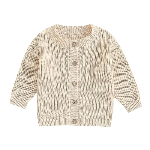 allshope Newborn Baby Boy Girl Knit Sweater Cardigan Winter Warm Button Down Sweatshirt Top Outfit Cute Infant Fall Clothes (Cream White, 12-18 Months) - Image 1