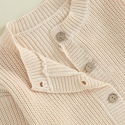 allshope Newborn Baby Boy Girl Knit Sweater Cardigan Winter Warm Button Down Sweatshirt Top Outfit Cute Infant Fall Clothes (Cream White, 12-18 Months) - Image 2