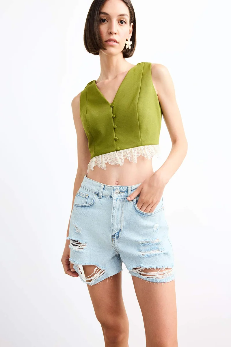 DeFacto Slim Fit Button Neck Vest