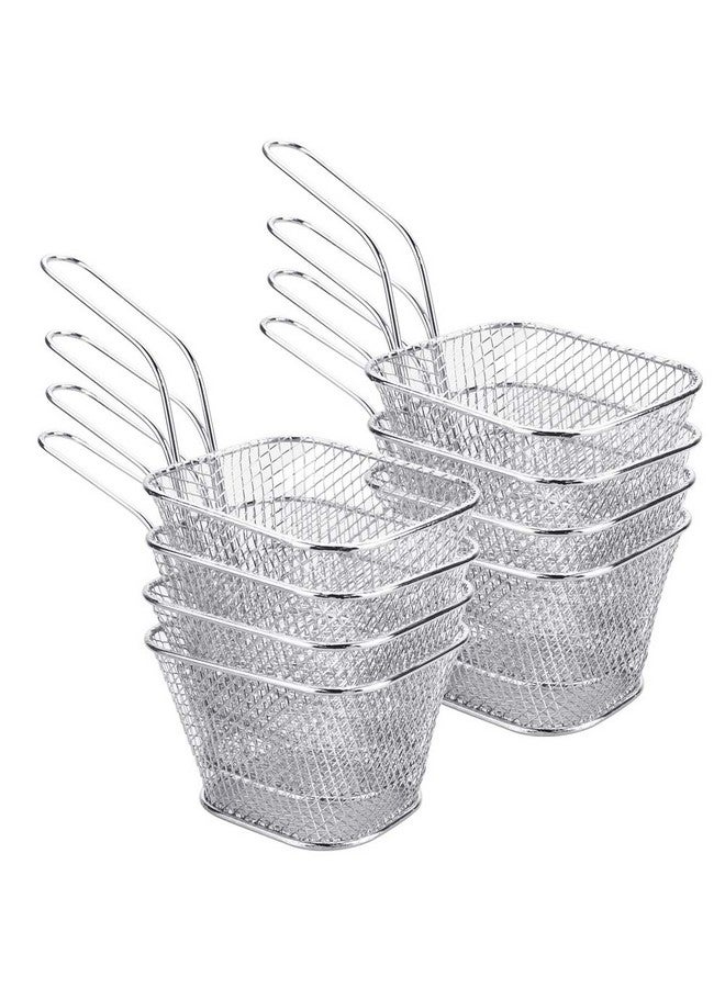 DECARETA Chip Serving Frying Baskets Mini Chip Baskets with Handle 8Pcs Chef Chrome Fry Basket Set,Stainless Steel French Fry Cooking Tapas Food Presentation Gadget Tool - Image 1
