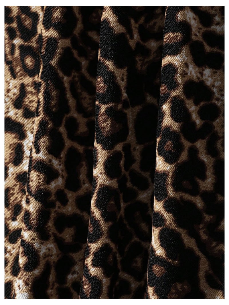 Floerns Women's Leopard Print Sleeveless Tube Top Club Dress Split Bodycon Mini Dress Brown Small - Image 4