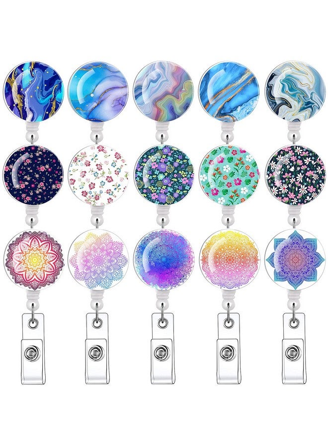 Tamhoo 15 Pack Retractable Id Badge Clip Nurse Badge Holder Id Card Holder Retractable Badge Holders Retractable Cute Retractable Badge Reel Id Badge Clip Cute Badge Reels Retractable (Daisy Marble Puppy) - Image 1