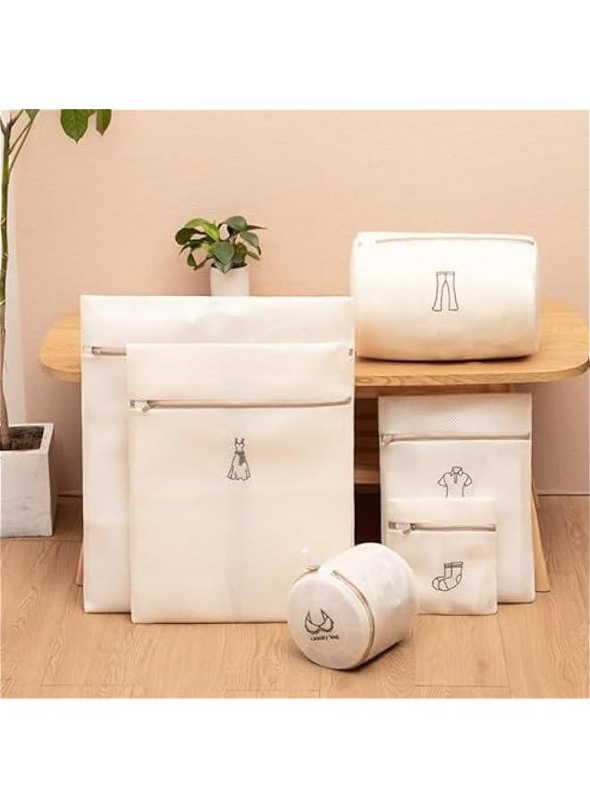 HOOKOR Mesh Laundry Bags,Double Layer Thickened Laundry Net Fabric Durable, Travel Organization Bag for Lingerie,Clothes,Jeans,Bath Towel,Sock,Set of 6,Beige (34-1)  - Image 2