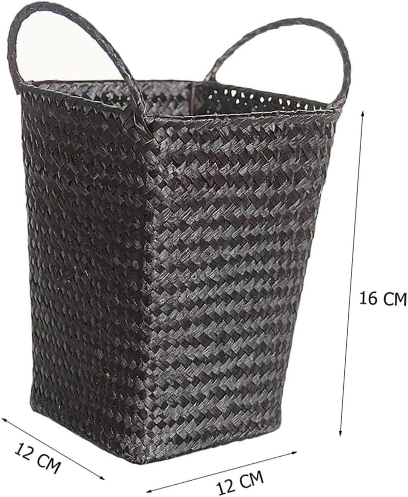 Healifty Black Small Simulated Rattan Storage Basket with Double Handles Woven Organizer for Laundry Towels and Home Decor in Bedroom Bathroom Dorm and Nursery - Image 2