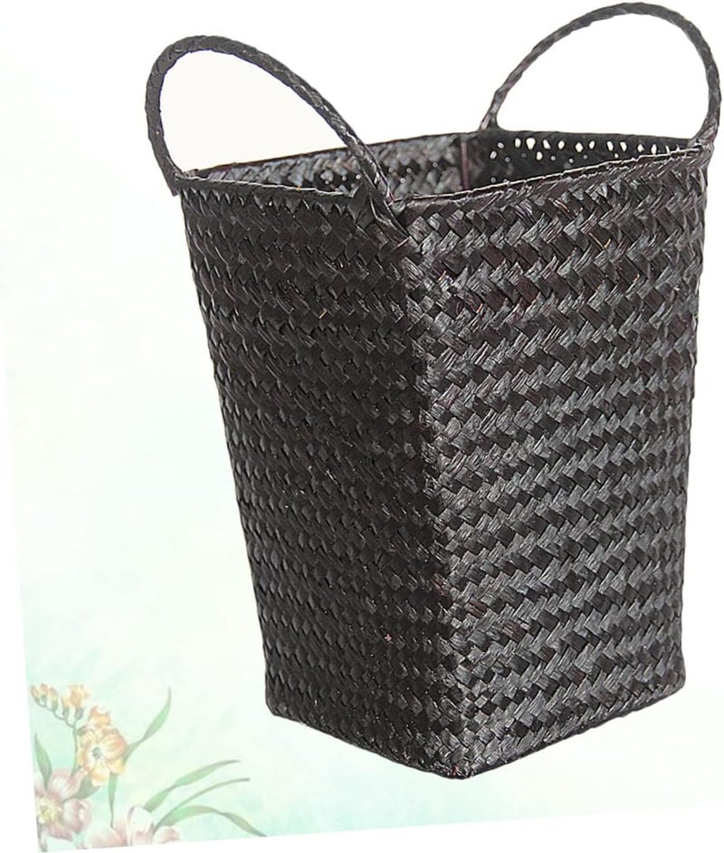 Healifty Black Small Simulated Rattan Storage Basket with Double Handles Woven Organizer for Laundry Towels and Home Decor in Bedroom Bathroom Dorm and Nursery - Image 4