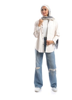 Press Buttons Closure Leather Shirt - Off White