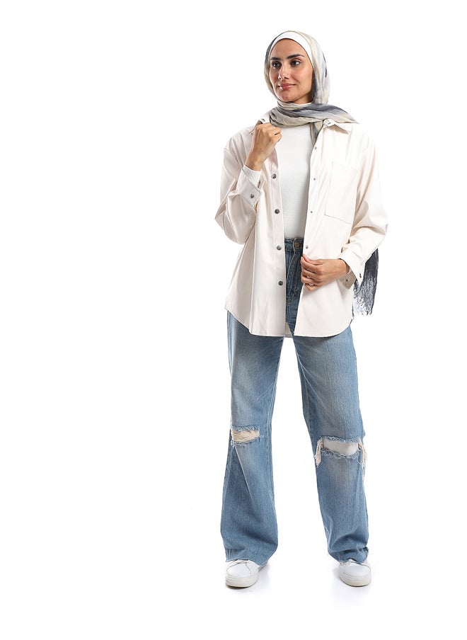 M.SOU - Press Buttons Closure Leather Shirt - Off White - Image 1