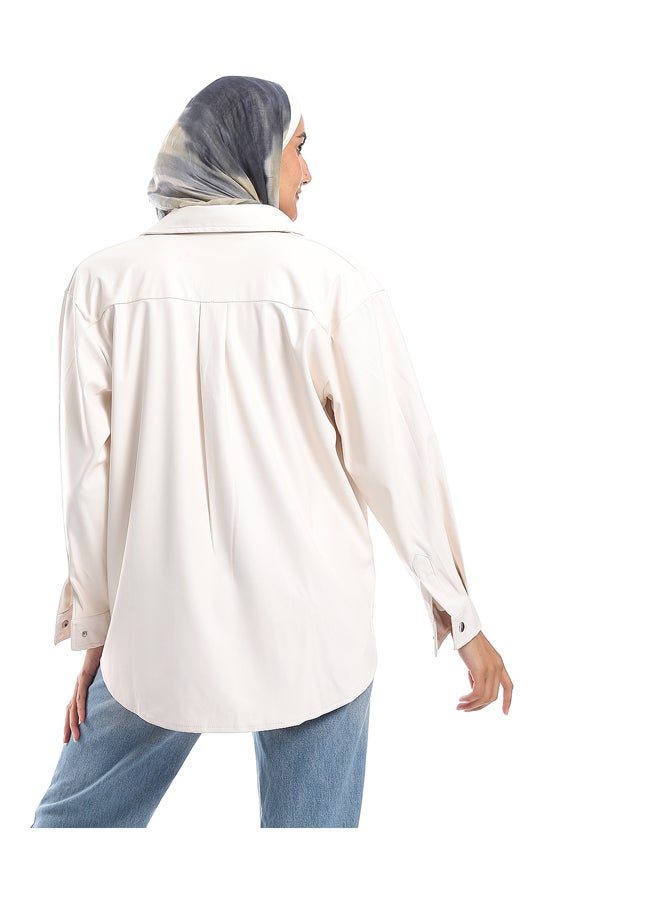 M.SOU - Press Buttons Closure Leather Shirt - Off White - Image 1