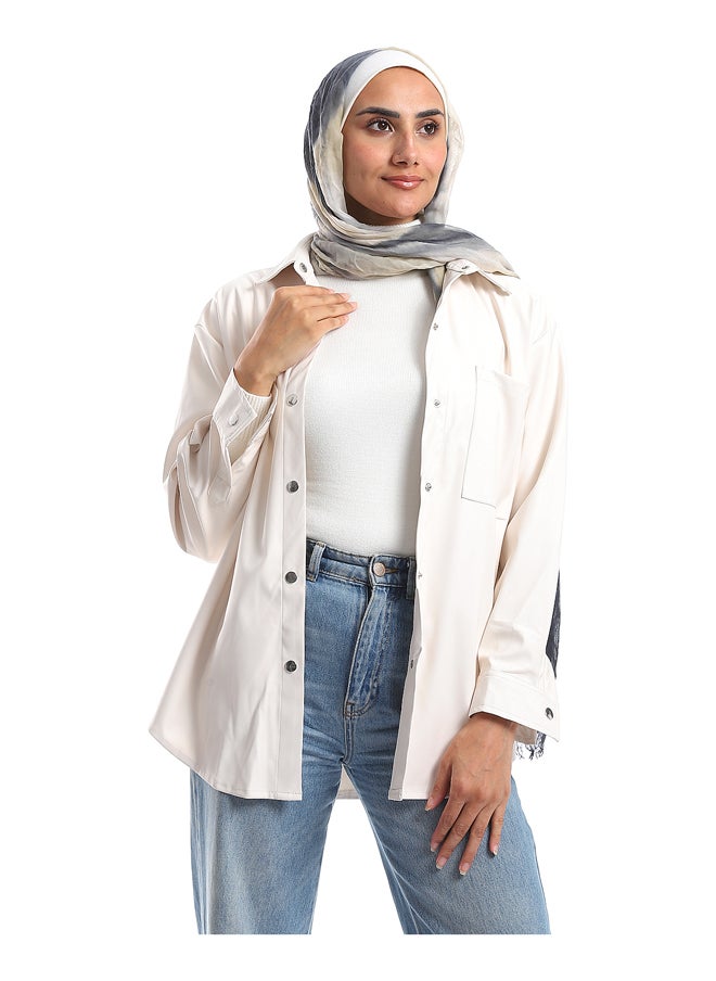 M.SOU - Press Buttons Closure Leather Shirt - Off White - Image 1