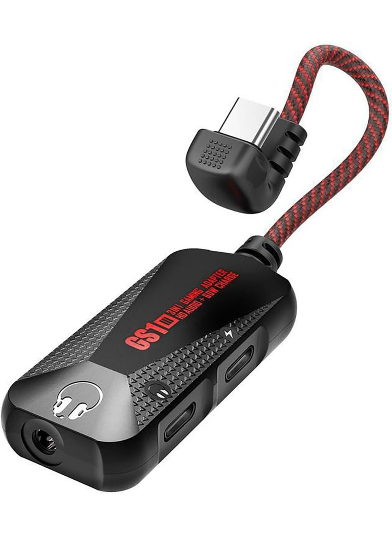 Plextone Right-Angle 4-in-1 USB-C Headphone & Charging Adapter – Gaming Mobile/Tablet Hub (3.5 mm + USB-C Audio + Fast Charge) - Image 1