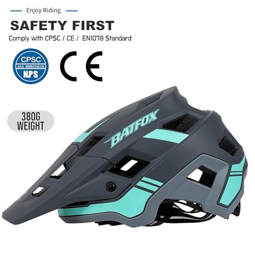 BATFOX خوذة دراجة BATFOX، خوذة دراجة جبلية للرجال والنساء والبالغين والشباب (رمادي أزرق، M(54-57CM)) - Image 2