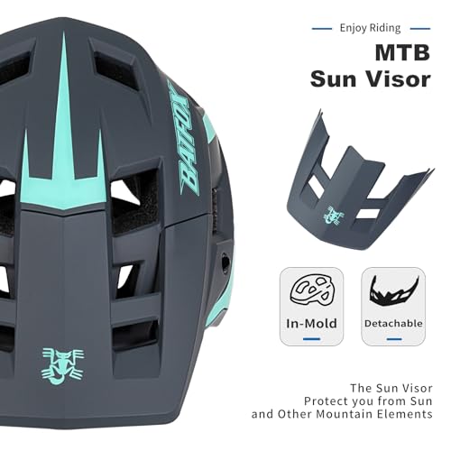 BATFOX خوذة دراجة BATFOX، خوذة دراجة جبلية للرجال والنساء والبالغين والشباب (رمادي أزرق، M(54-57CM)) - Image 3