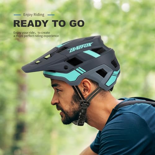 BATFOX خوذة دراجة BATFOX، خوذة دراجة جبلية للرجال والنساء والبالغين والشباب (رمادي أزرق، M(54-57CM)) - Image 5