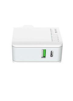 إل دينو شاحن سريع للسفر LDNIO A4403C مع كابل Lightning ومنافذ USB/Type C بقوة 30 وات - أبيض  - Image 2