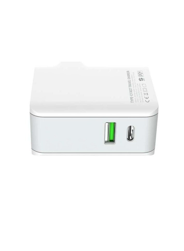 لدنيو شاحن سريع للسفر LDNIO A4403C مع كابل Lightning ومنافذ USB/Type C بقوة 30 وات - أبيض - Image 2