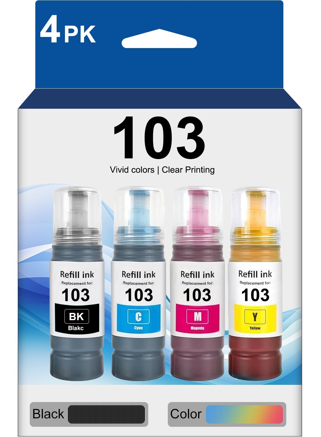 103 Ink Cartridge 4-Colour Ink Compatible with Epsn 103 Bottle Set for for L1110 L3110 L3111 L3150 L3151 L3156 L3160 L5190 Printer (Black Cyan Magenta Yellow)